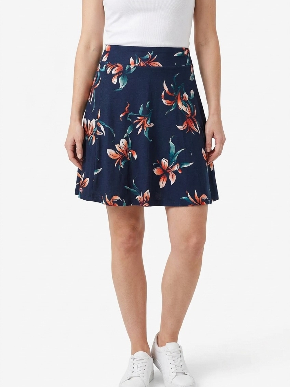 Shop Fig Navy Floral Skater Skirt with Orange & Teal Accents